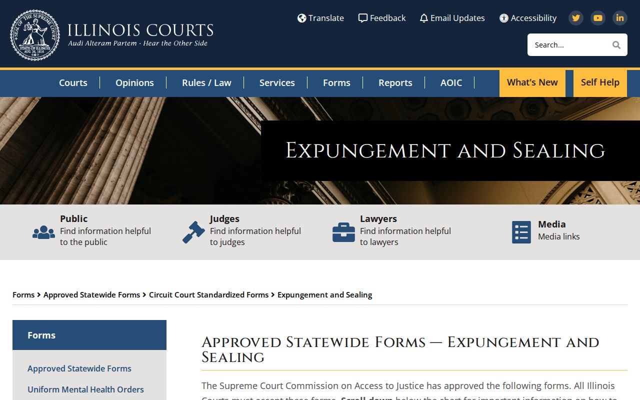Illinois Courts expungement and sealing forms for Jackson County cases