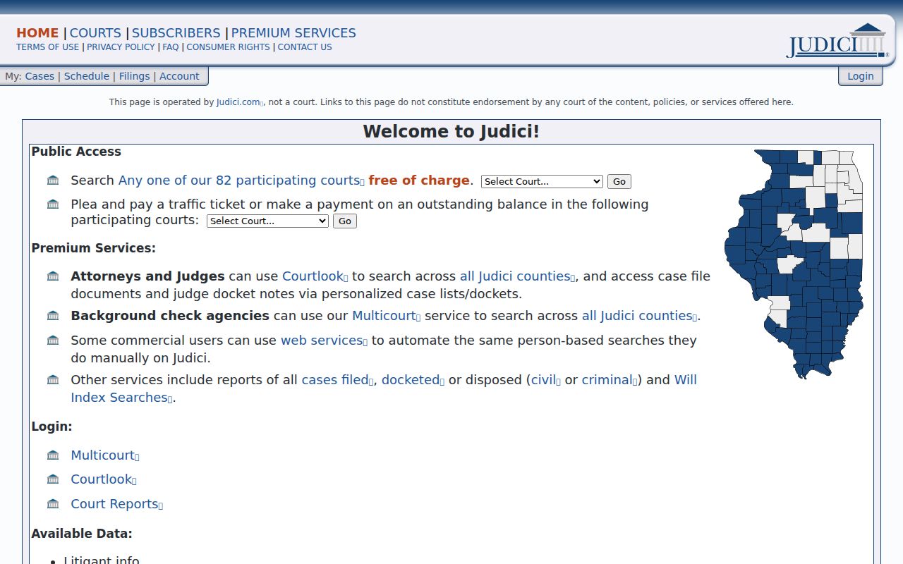 Judici case information entry page used for Jackson County court searches