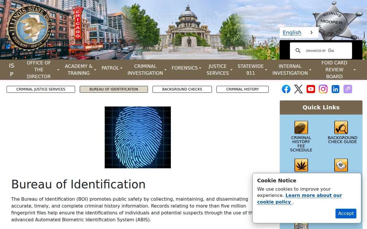 Jackson County criminal history access through the Illinois State Police Bureau of Identification