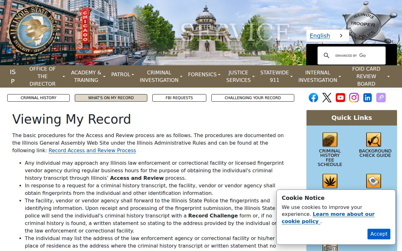 Illinois State Police Access and Review instructions for criminal-history self-review