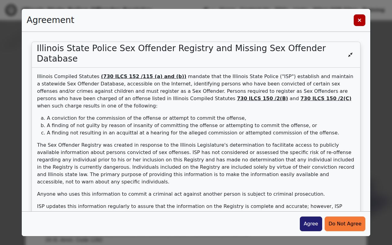 Illinois State Police registry search interface for Jackson County queries